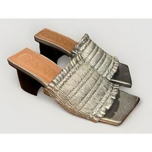 Ganni Silver Square Toe Smock Kitten Heel Mule EU 36 (5.5-6 Womens) Retail $395